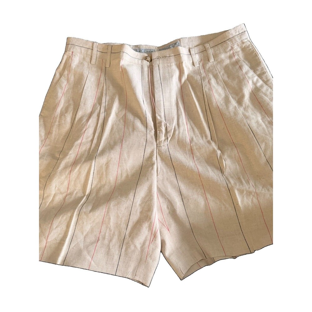 Vintage Izod Cotton/ Linen Blen Pelted Golf Shorts Pin Strip SZ 36